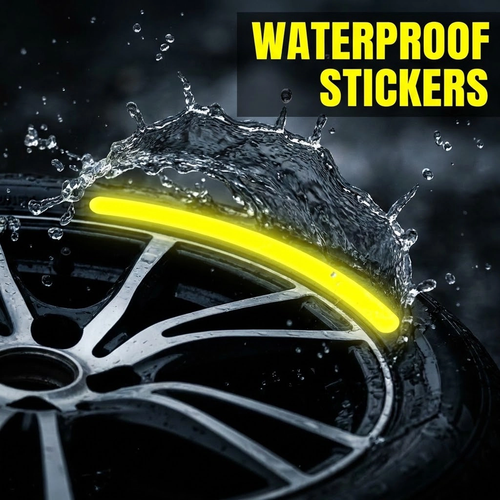 Car Bike Tyre & Body Reflective Stickers (18 stripes of Yellow Colour)