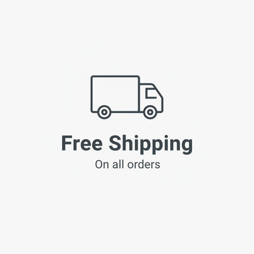 Minimal line icon of a delivery truck.
Below the icon, clean sans‑serif text: “Free Shipping”.
Small subtext: “On all orders”.
Modern UI style, black or dark grey lines.
White background, flat design.
No logo, no branding.
